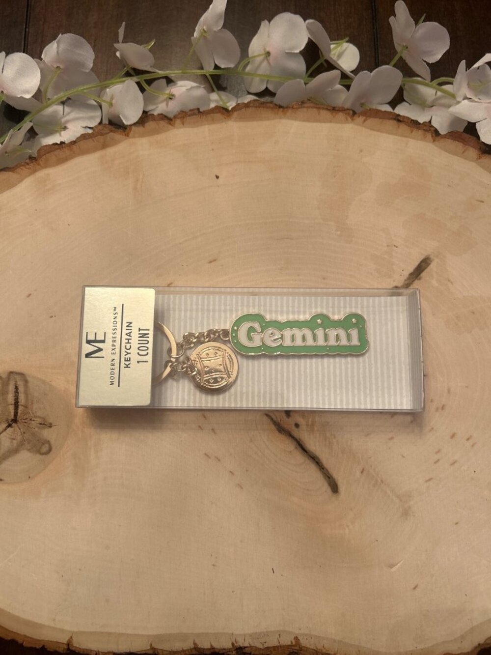 Gemini Zodiac Keychain - Green & Gold Charm by Modern Expressions